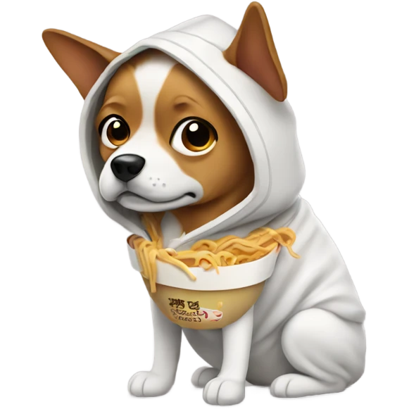 dog with ramen wearing a hoodie emoji