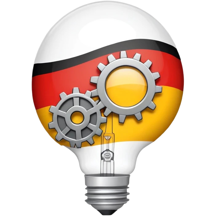 single emoji symbolizing German modernization in the 1970s with gears, lightbulb, and a small German flag, minimal details emoji
