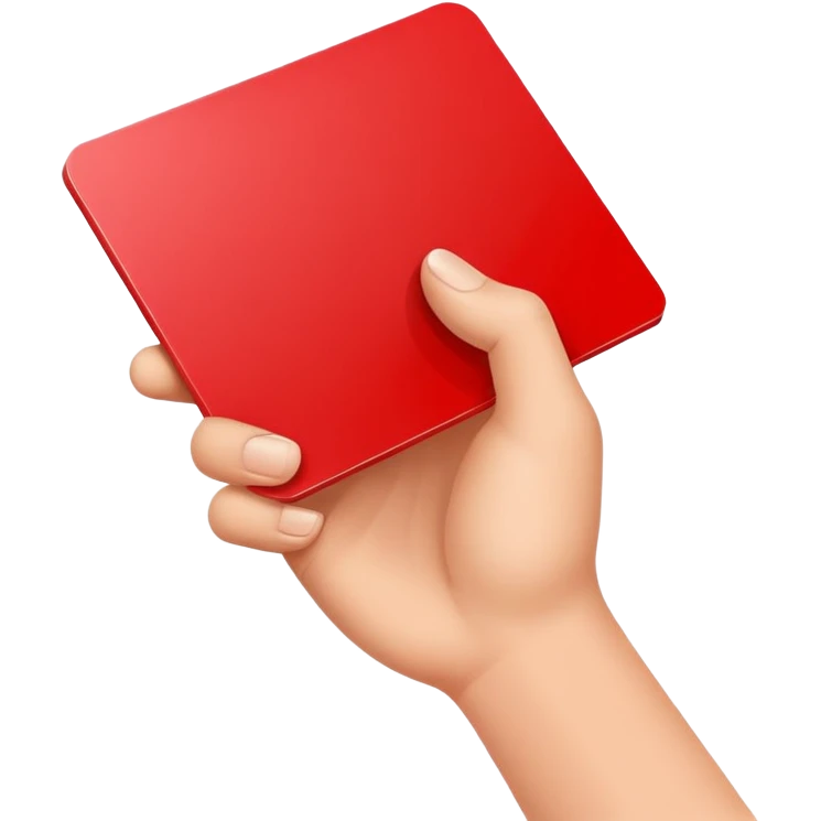 A hand holding a red card emoji