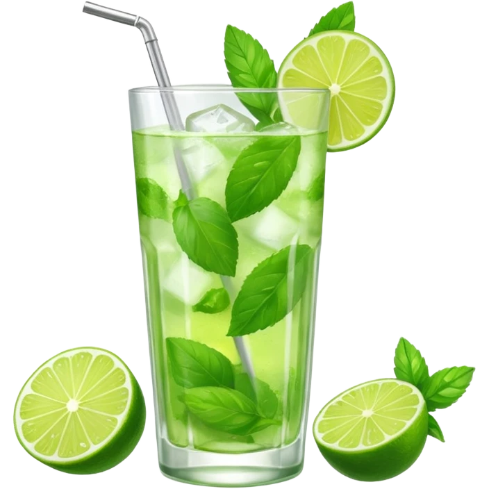 Mojito – tall glass with lime, mint leaves, and ice emoji