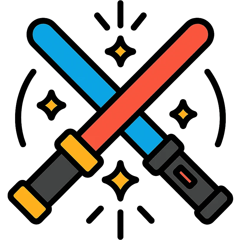 two lightsabers (one blue, one red) striking together, with stylized sparks and curved motion lines emoji