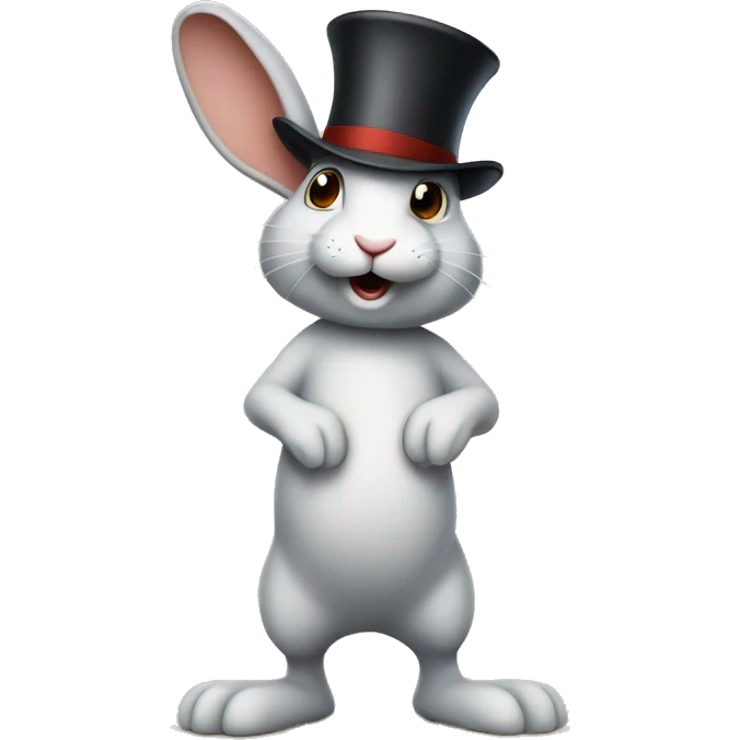 rabbit stands on two legs with a hat emoji