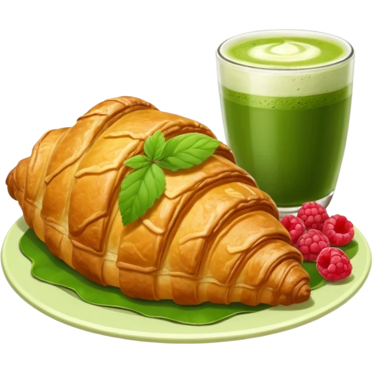 Giant Croissant with a coup of matcha and rasberry emoji
