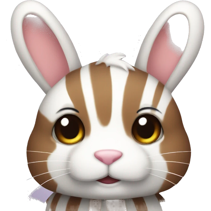 fluffy bunny brown and white stripes emoji