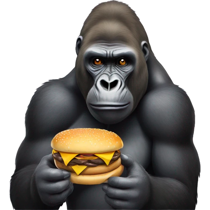 Silverback gorilla eating a hamburger emoji