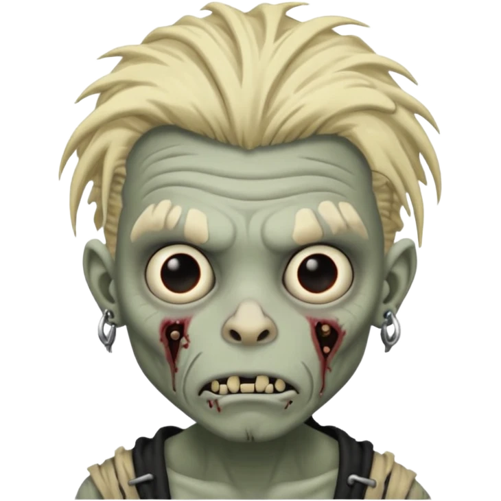 Grey pale skinned zombie boy with wrinkled skin and blond dreadlocks. Nose and ear piercings. Emo. emoji