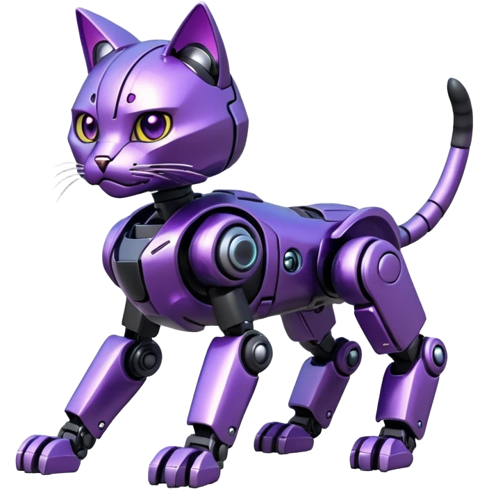 Black and purple futuristic shiny alloy modern realistic cool tough elegant sleek cyber-mecha-robo-cat (full body) emoji