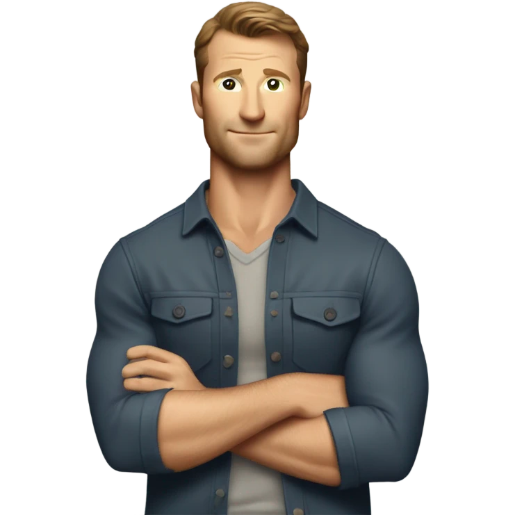 A Glen Powell showcasing his strong build and natural details emoji