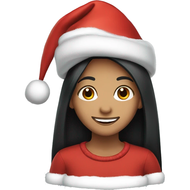 smiling girl with long straight black hair wearing a Christmas hat  emoji