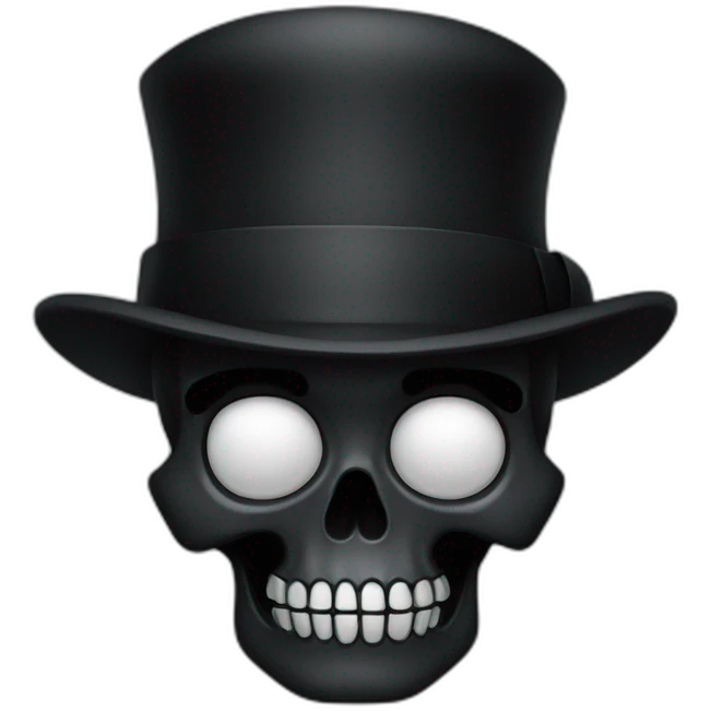 full black skull wearing a bowler hat emoji