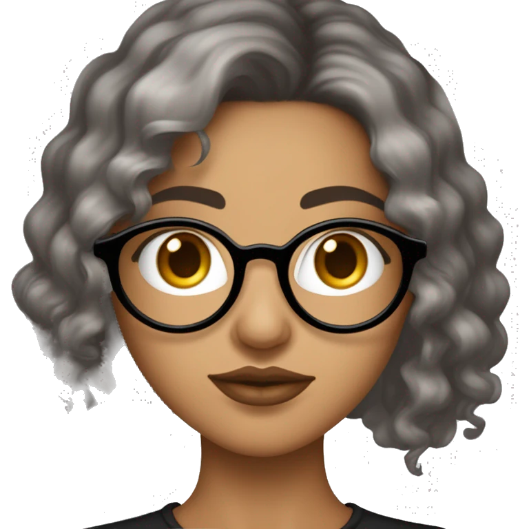 Jeune femme brune cheveux court yeux marrons et lunettes rondes dorées avec piercing au nez noir et septum argent  emoji