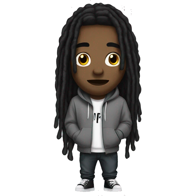 young hustler with black dreads wearing hoodie with trapper written on it  emoji