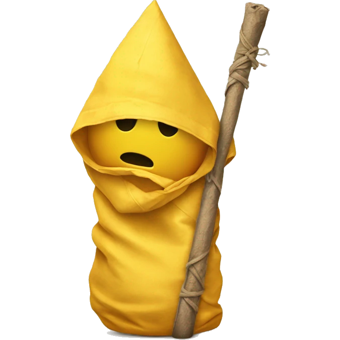 a sad yellow emoji turned around with a bindle on his back emoji