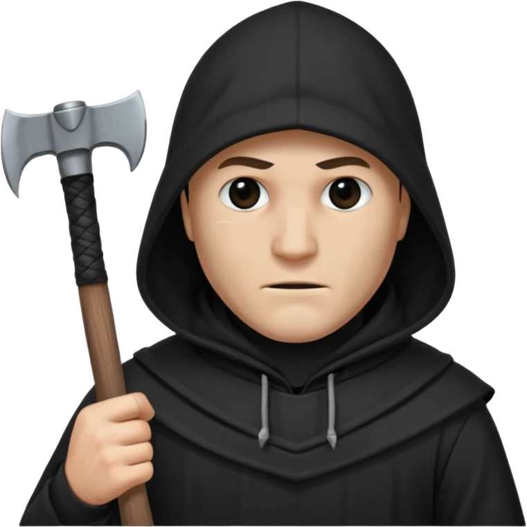 an executioner with a black hood on his face so we can't see his face but only his eyes and an axe in his hand emoji