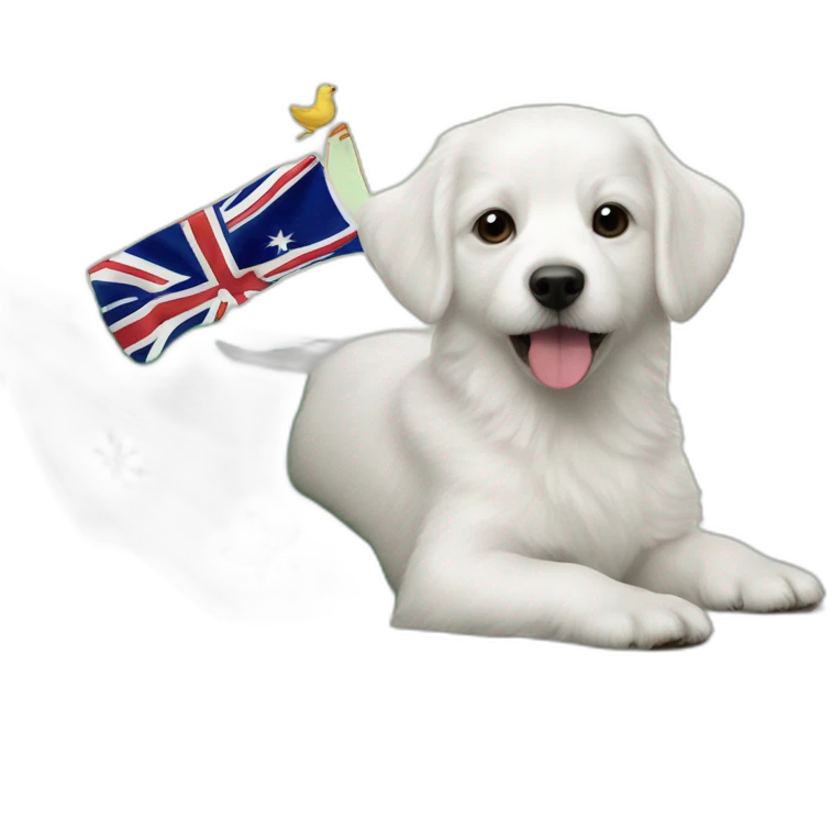 Kiwibird and white maltipo dog on a new zealand flah emoji
