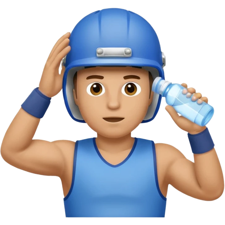 blue-jerseyed football center with helmet drinking from bottle emoji
