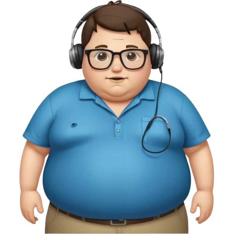 Hombre nerd obeso mórbido con la barriga saliendo de la camisa emoji