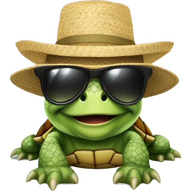 Turtle with a straw hat with sunglasses emoji