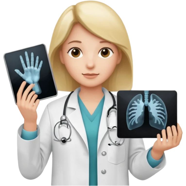 Radiografía de mano sostenida por un médico con bata  piel planta emoji