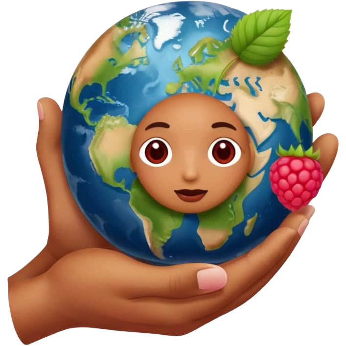 A raspberry holds the earth with its hand emoji
