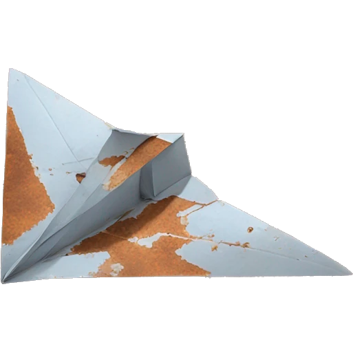 paper airplane made of rusted steel on the ground emoji