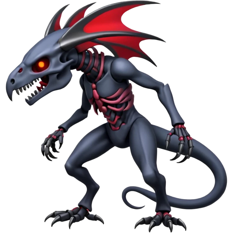 Shiny Futuristic Badass Edgy Dark Evil Spectral Dusky Spooky Skull-faced Cool Hot Stylish Handsome Salandit-Darkrai-Genesect-Fakémon-fusion (full body) emoji