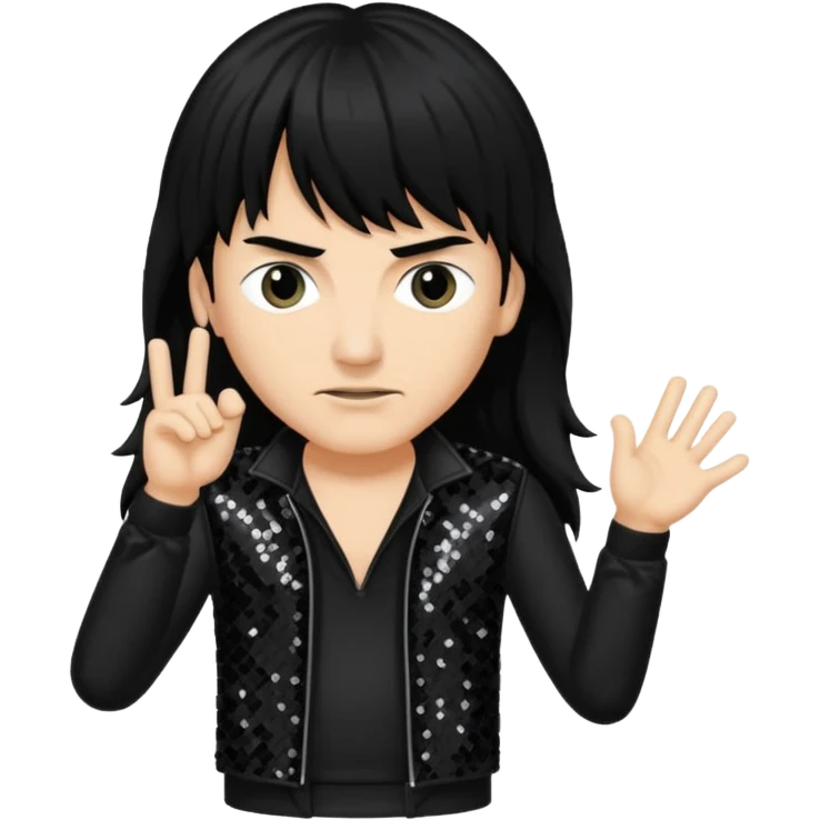 Joey Belladonna with long jet black hair, black sequin outfit  emoji
