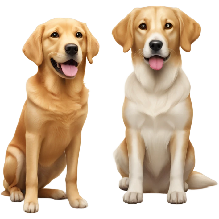 Fox red Labrador and English cream golden retriever playing emoji