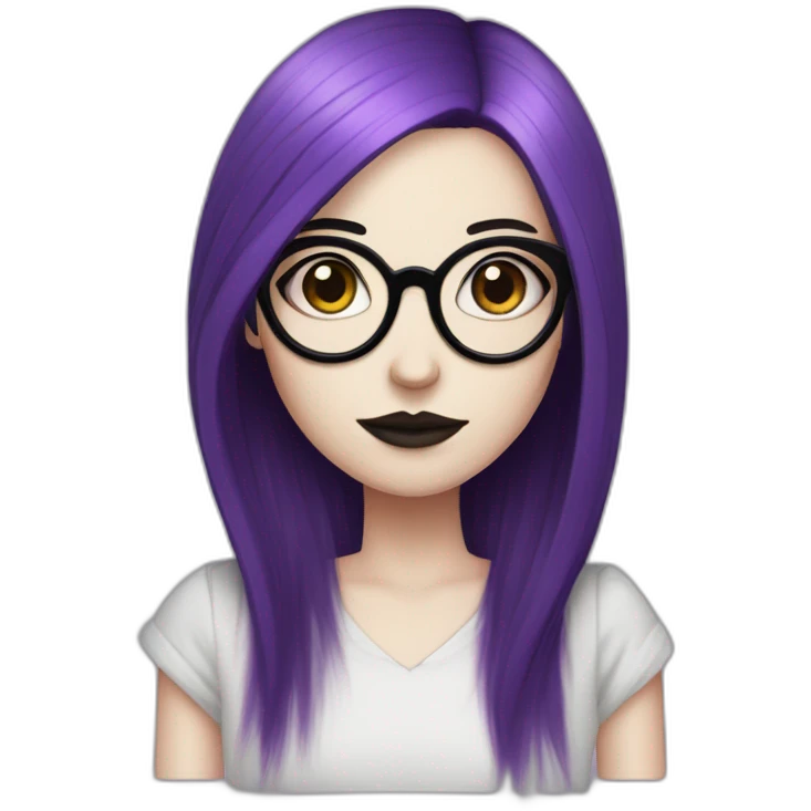 goth woman with long side parted purple hair and oval glasses, pale skin emoji