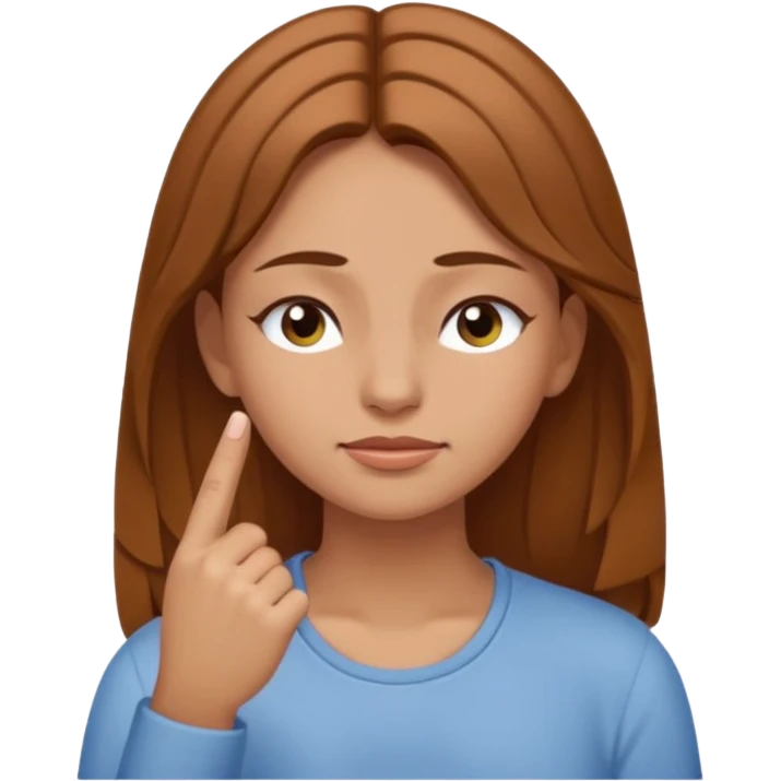 White but tan person with lightish brown hair girl has eyes lightly closed and index and middle fingers held on the temples of the forehead has if she is thinking and knows and sort of smirking emoji