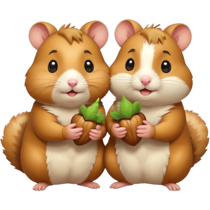 cartoon-style hamster sharing acorns with other cartoon-style hamsters emoji