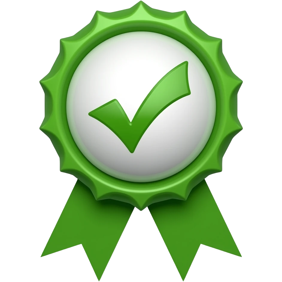 green Ribbon Badge that has a tick in the middle emoji