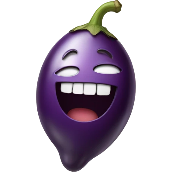 laughing smiley face holding an eggplant emoji