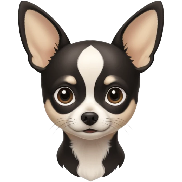A black and white chihuahua emoji please with a thin white line on the center of head nose pointy emoji