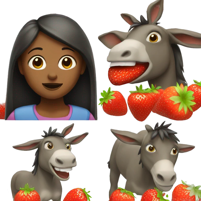 Woman with donkey eats a strawberry emoji