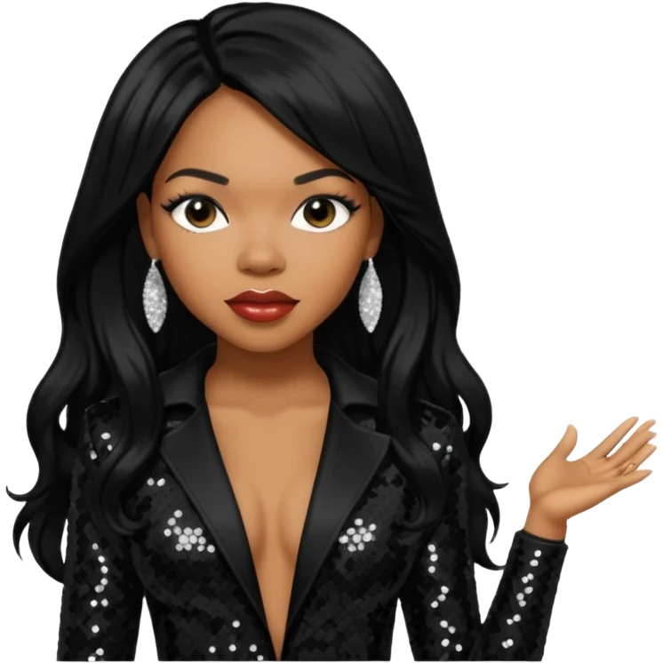 Tenitra Michelle Williams (b.1979), R&B Singer from Destiny's Child with long jet black hair, medium dark skin, black sequin outfit emoji