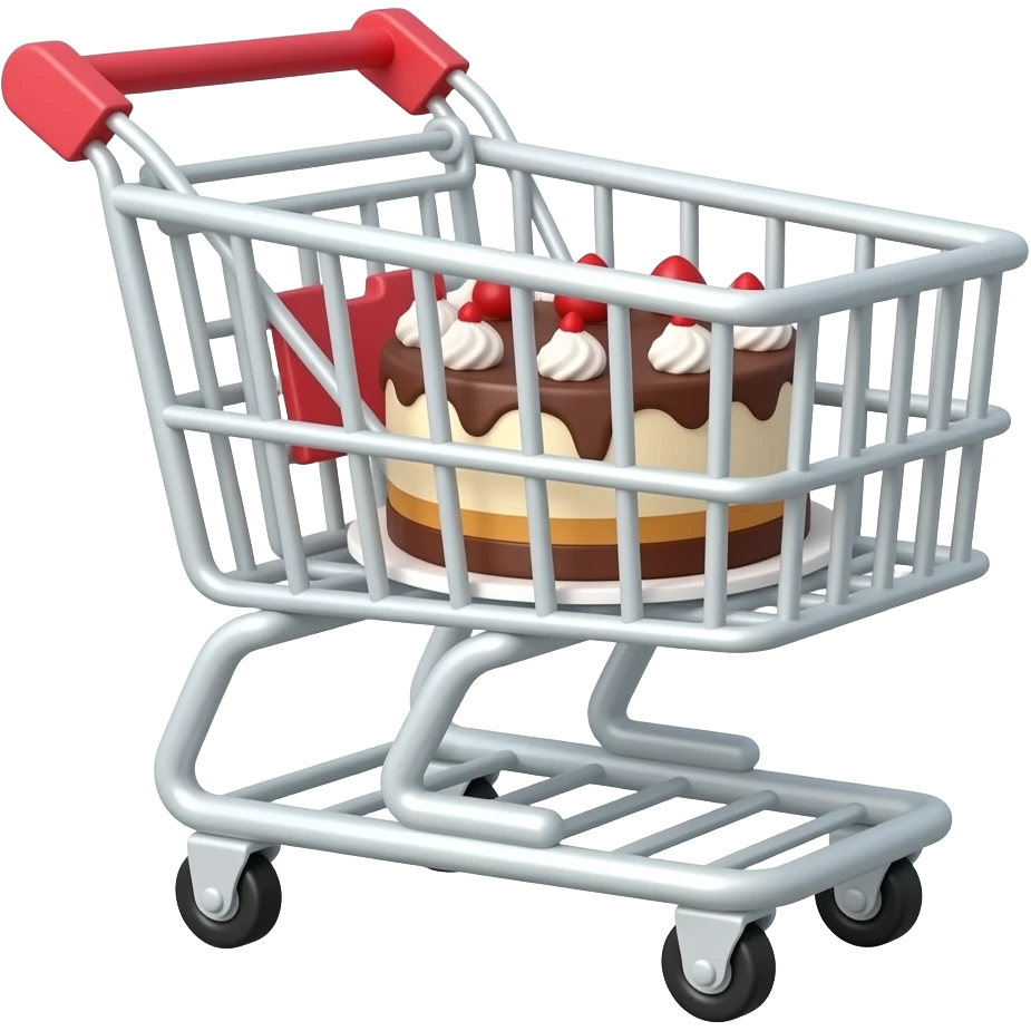 supermarket cart empty and white with a cake in it emoji