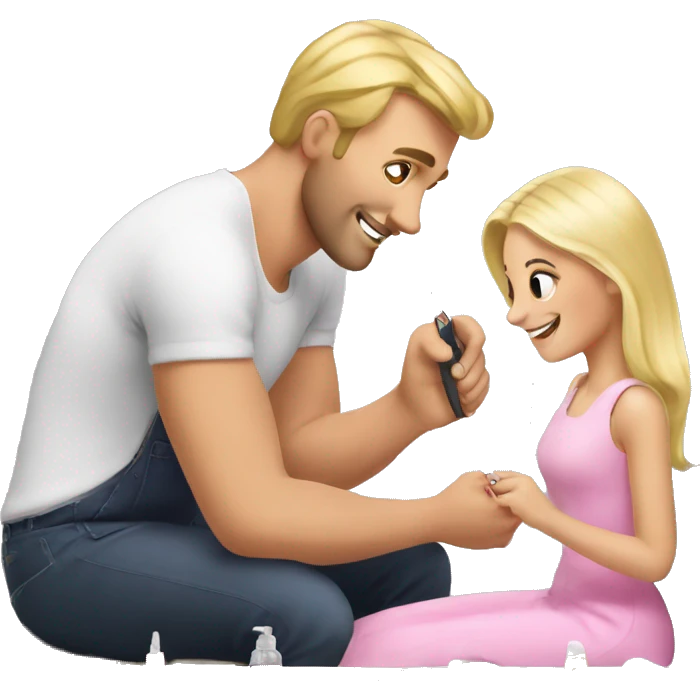 blonde daughter gives blonde dad a manicure emoji