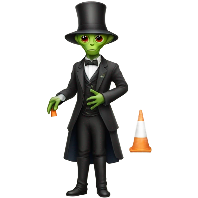 alien galora in Victorian dress elegant, full body, holding traffic cone emoji