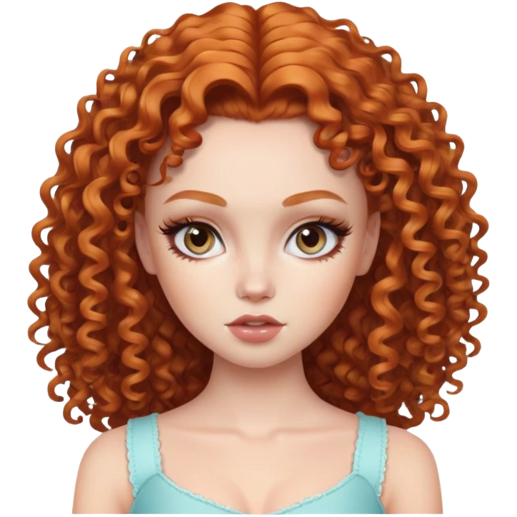 ginger curly hair, pretty eyes, pale skin, pretty makeup, pretty bratz baddie emoji