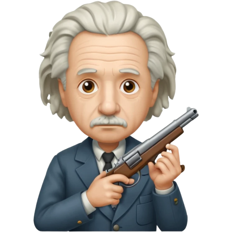 Albert Einstein holding a gun emoji