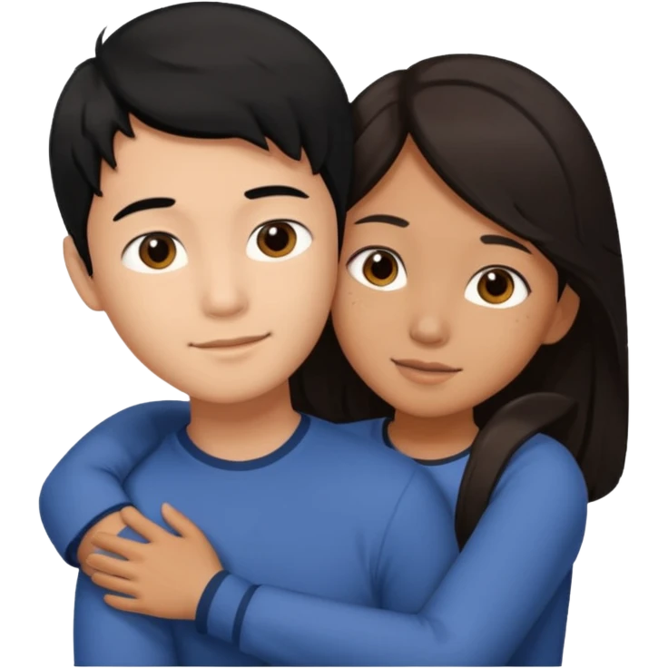 asian boy with black hair and brown long hair girl hugging emoji