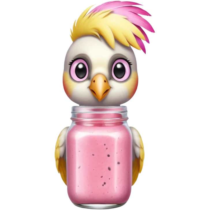 cockatiel bird parrot holding mason jar with pink smoothie inside  emoji