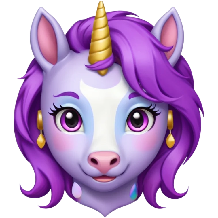 unicorn face cute and purple haired and earrings emoji