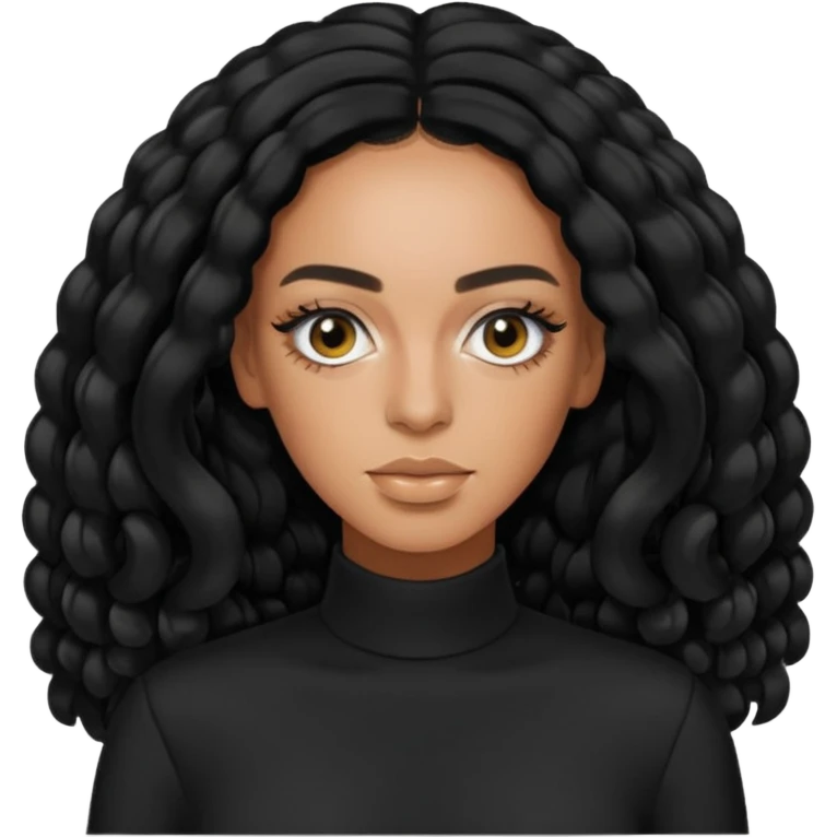 Solange with black long hair, black outfit emoji