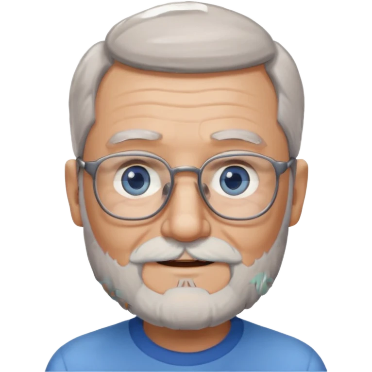 Create me an emoji of an old man. Gray really short size hair. Gray follow-up full beard. Squarer Glasses. Blue eyes. Little smile emoji