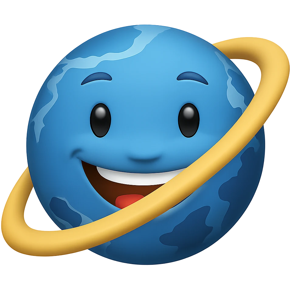 Add a ring around the happy planet with a big smile emoji style, no background. Keep the emoji style look and feel. emoji