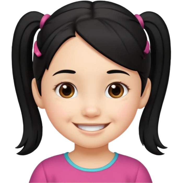 una chica pequeña con una cola de caballo el pello color negro  3 años emoji