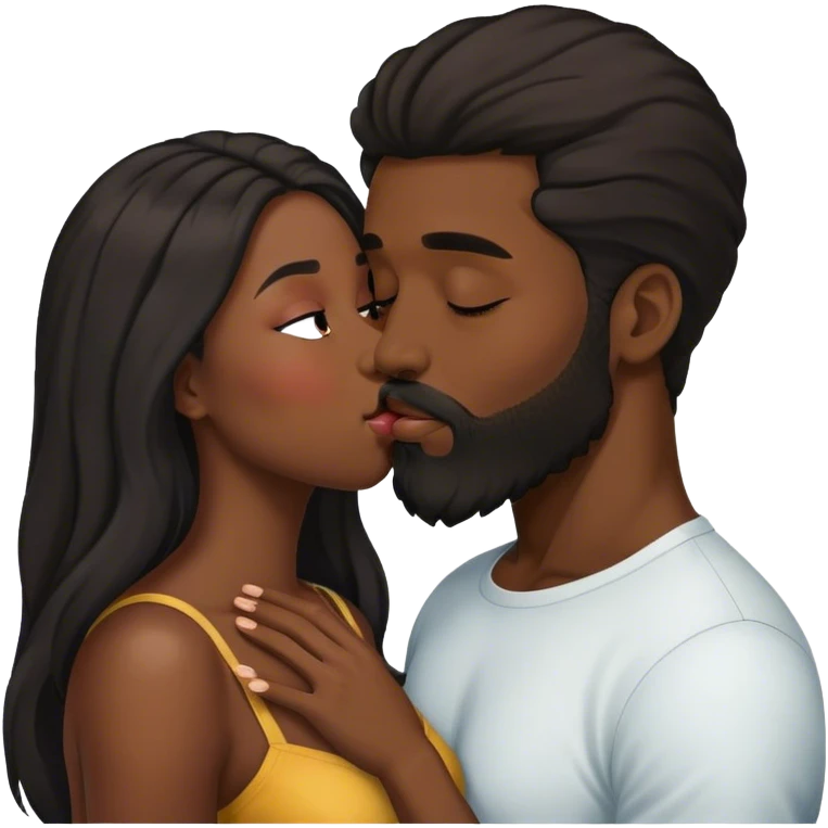 Black man kissing black woman with hair emoji