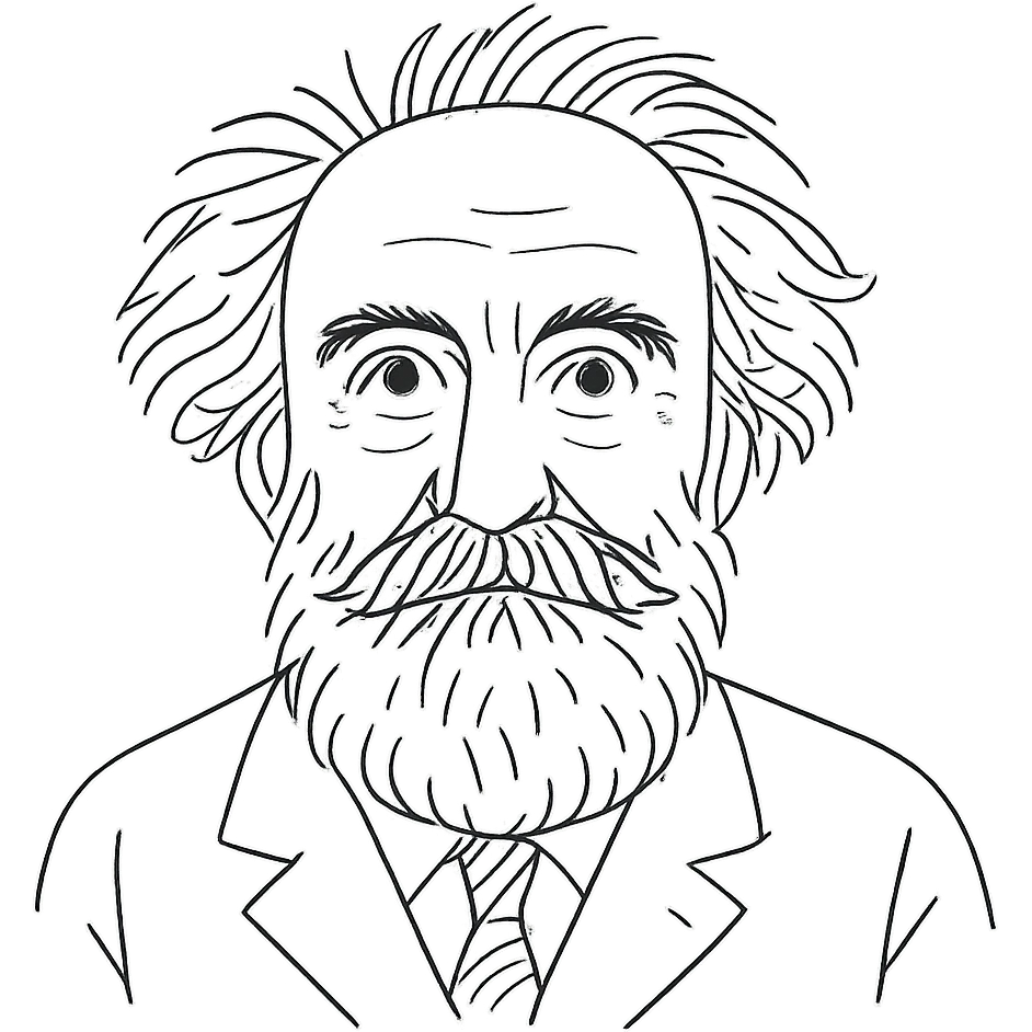 a hand drawn black outline portrait of philosopher Gaston Bachelard with similar-sized eyes based a famous portrait of him emoji